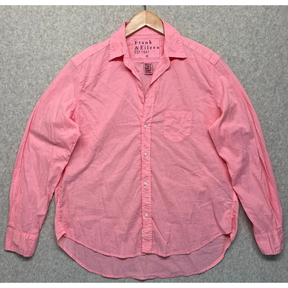Frank & Eileen Woven Button-Up Shirt Long Sleeve Pink USA Made Pockets Relaxed M
